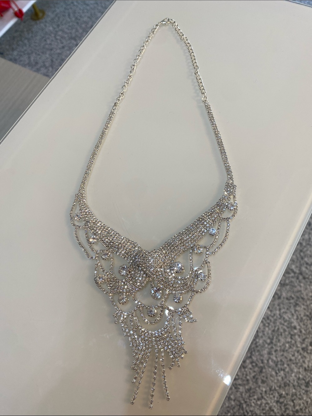 Crystal Statement Bib Necklace - Silver Tone - Picture 2 of 8
